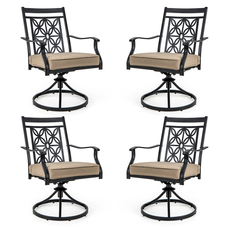 Costway - 2 Pieces Patio Swivel Dining Chairs with Blossom Pattern Backrest and Cushions-Black