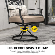 Costway - 2 Pieces Patio Swivel Dining Chairs with Blossom Pattern Backrest and Cushions-Black