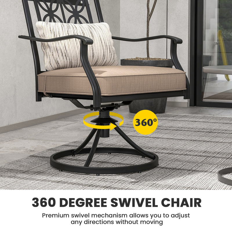 Costway - 2 Pieces Patio Swivel Dining Chairs with Blossom Pattern Backrest and Cushions-Black