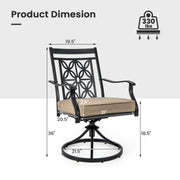 Costway - 2 Pieces Patio Swivel Dining Chairs with Blossom Pattern Backrest and Cushions-Black