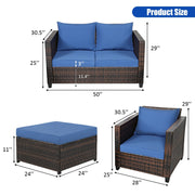 Costway - 5 Pieces Patio Cushioned Rattan Furniture Set-Navy
