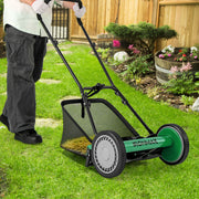 Costway - 16 Inch Push Lawn Mower with 5 Steel Blades and Grass Catcher Bag-Green