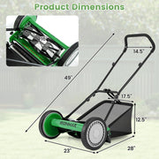 Costway - 16 Inch Push Lawn Mower with 5 Steel Blades and Grass Catcher Bag-Green