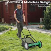 Costway - 16 Inch Push Lawn Mower with 5 Steel Blades and Grass Catcher Bag-Green