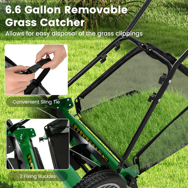 Costway - 16 Inch Push Lawn Mower with 5 Steel Blades and Grass Catcher Bag-Green
