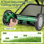 Costway - 16 Inch Push Lawn Mower with 5 Steel Blades and Grass Catcher Bag-Green
