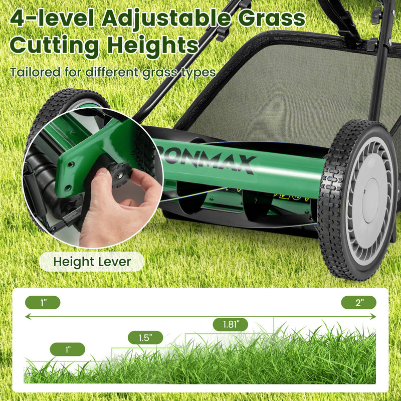 Costway - 16 Inch Push Lawn Mower with 5 Steel Blades and Grass Catcher Bag-Green