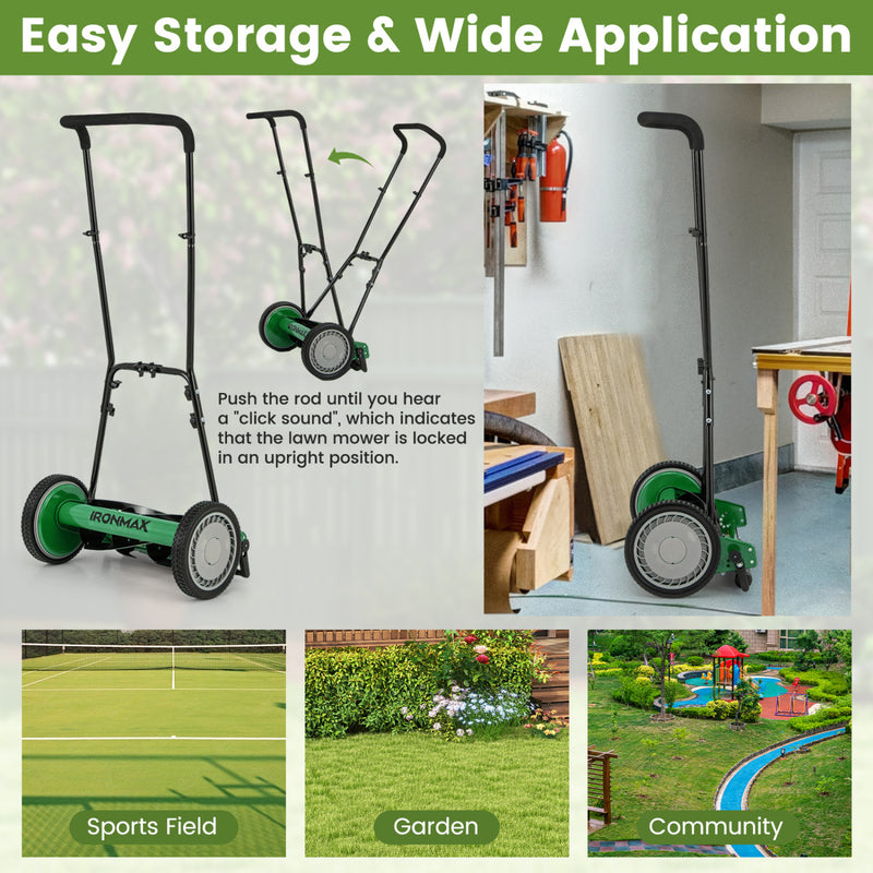 Costway - 16 Inch Push Lawn Mower with 5 Steel Blades and Grass Catcher Bag-Green