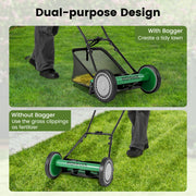 Costway - 16 Inch Push Lawn Mower with 5 Steel Blades and Grass Catcher Bag-Green