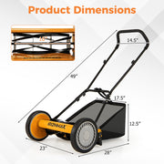 Costway - 16 Inch Push Lawn Mower with 5 Steel Blades and Grass Catcher Bag-Orange