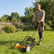 Costway - 16 Inch Push Lawn Mower with 5 Steel Blades and Grass Catcher Bag-Orange