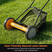 Costway - 16 Inch Push Lawn Mower with 5 Steel Blades and Grass Catcher Bag-Orange