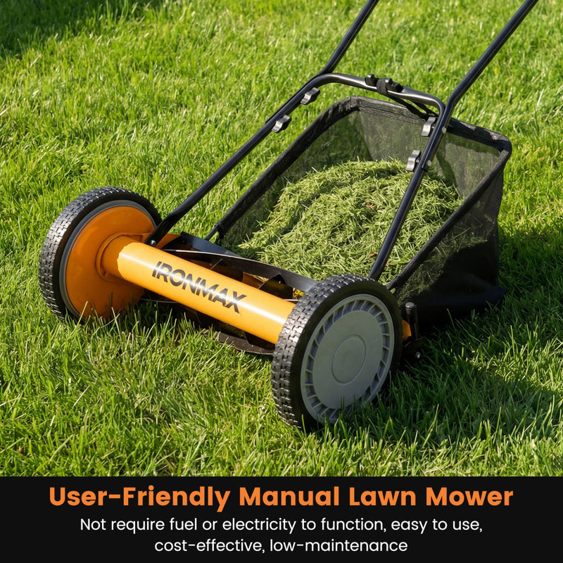 Costway - 16 Inch Push Lawn Mower with 5 Steel Blades and Grass Catcher Bag-Orange