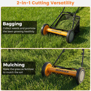 Costway - 16 Inch Push Lawn Mower with 5 Steel Blades and Grass Catcher Bag-Orange