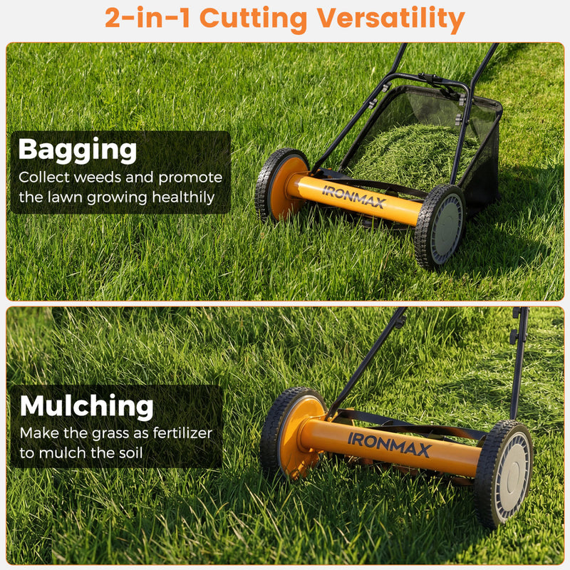 Costway - 16 Inch Push Lawn Mower with 5 Steel Blades and Grass Catcher Bag-Orange
