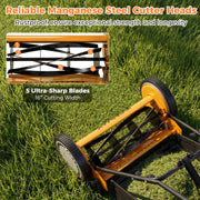 Costway - 16 Inch Push Lawn Mower with 5 Steel Blades and Grass Catcher Bag-Orange