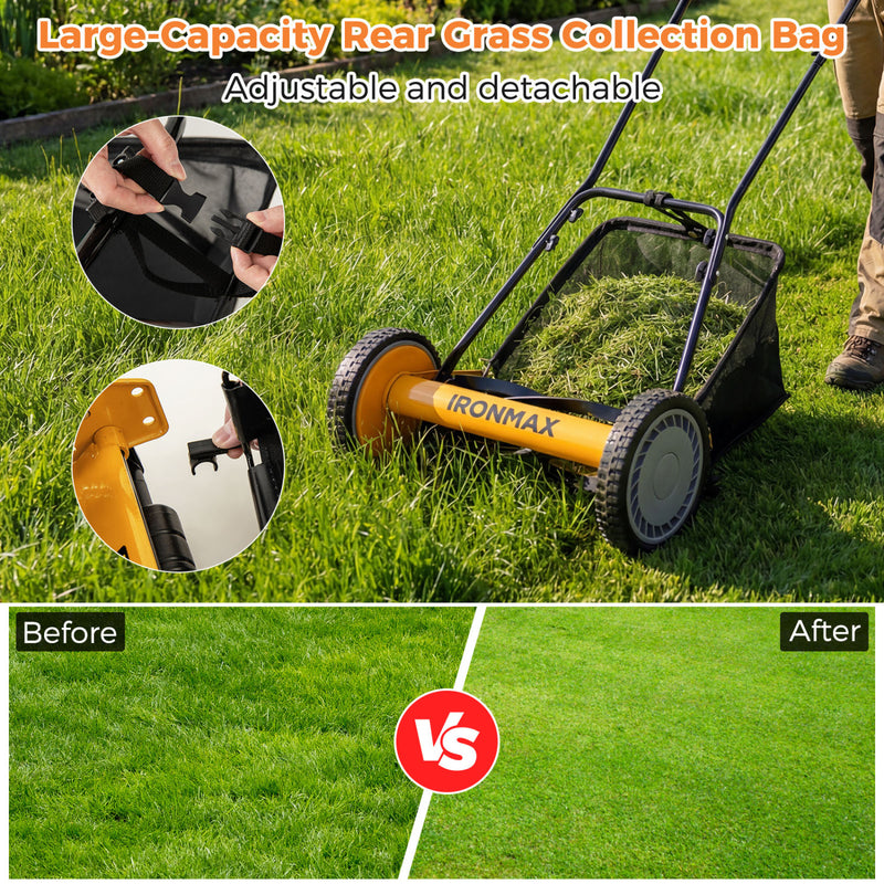 Costway - 16 Inch Push Lawn Mower with 5 Steel Blades and Grass Catcher Bag-Orange