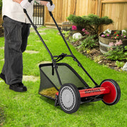 Costway - 16 Inch Push Lawn Mower with 5 Steel Blades and Grass Catcher Bag-Red
