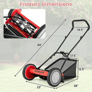 Costway - 16 Inch Push Lawn Mower with 5 Steel Blades and Grass Catcher Bag-Red