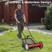 Costway - 16 Inch Push Lawn Mower with 5 Steel Blades and Grass Catcher Bag-Red