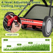 Costway - 16 Inch Push Lawn Mower with 5 Steel Blades and Grass Catcher Bag-Red
