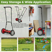 Costway - 16 Inch Push Lawn Mower with 5 Steel Blades and Grass Catcher Bag-Red