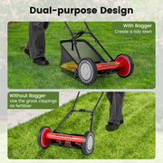 Costway - 16 Inch Push Lawn Mower with 5 Steel Blades and Grass Catcher Bag-Red