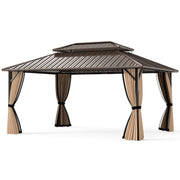 Costway - 16 x 12 FT Hardtop Gazebo Outdoor Pergola for Patio Garden Deck Lawn Backyard Party Tent-Coffee