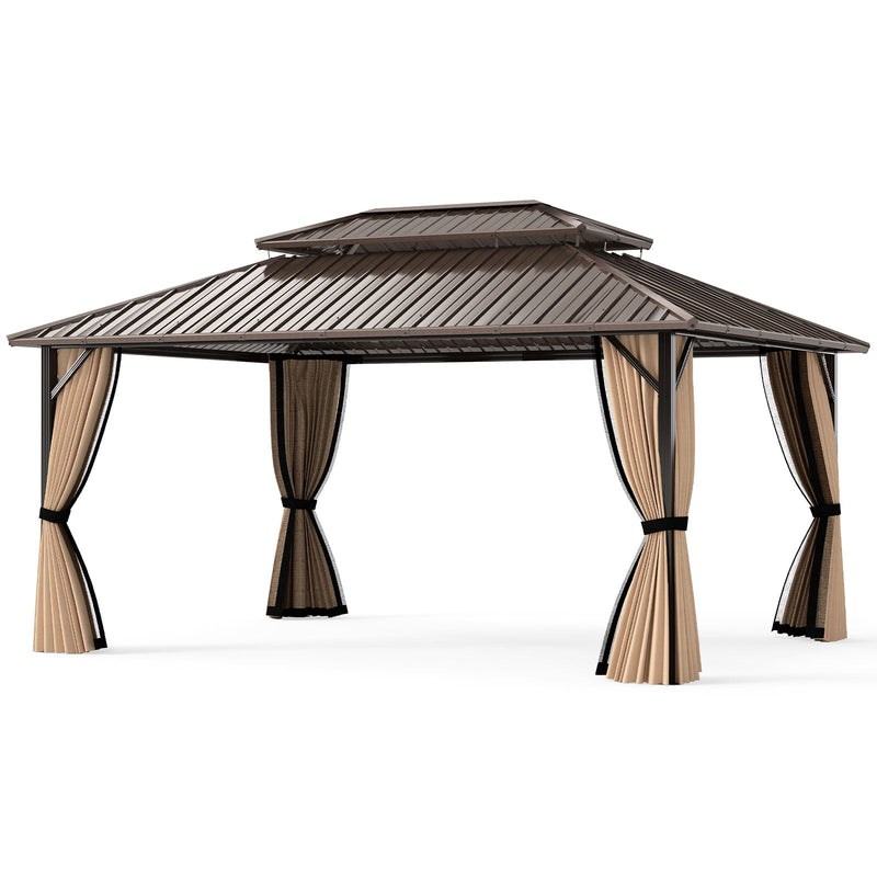 Costway - 16 x 12 FT Hardtop Gazebo Outdoor Pergola for Patio Garden Deck Lawn Backyard Party Tent-Coffee