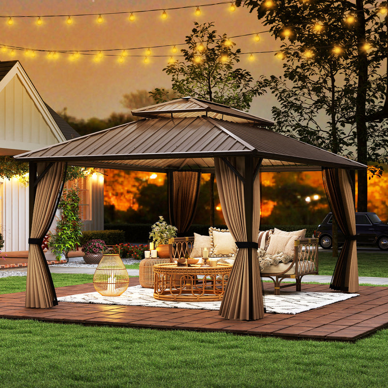 Costway - 16 x 12 FT Hardtop Gazebo Outdoor Pergola for Patio Garden Deck Lawn Backyard Party Tent-Coffee