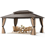Costway - 16 x 12 FT Hardtop Gazebo Outdoor Pergola for Patio Garden Deck Lawn Backyard Party Tent-Coffee