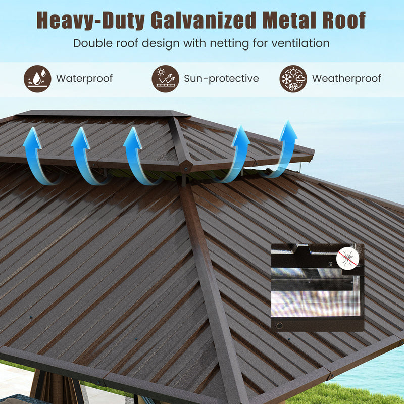 Costway - 16 x 12 FT Hardtop Gazebo Outdoor Pergola for Patio Garden Deck Lawn Backyard Party Tent-Coffee