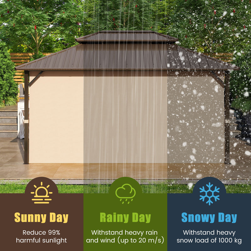 Costway - 16 x 12 FT Hardtop Gazebo Outdoor Pergola for Patio Garden Deck Lawn Backyard Party Tent-Coffee