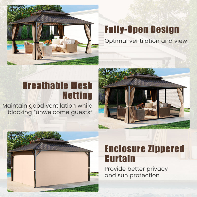 Costway - 16 x 12 FT Hardtop Gazebo Outdoor Pergola for Patio Garden Deck Lawn Backyard Party Tent-Coffee