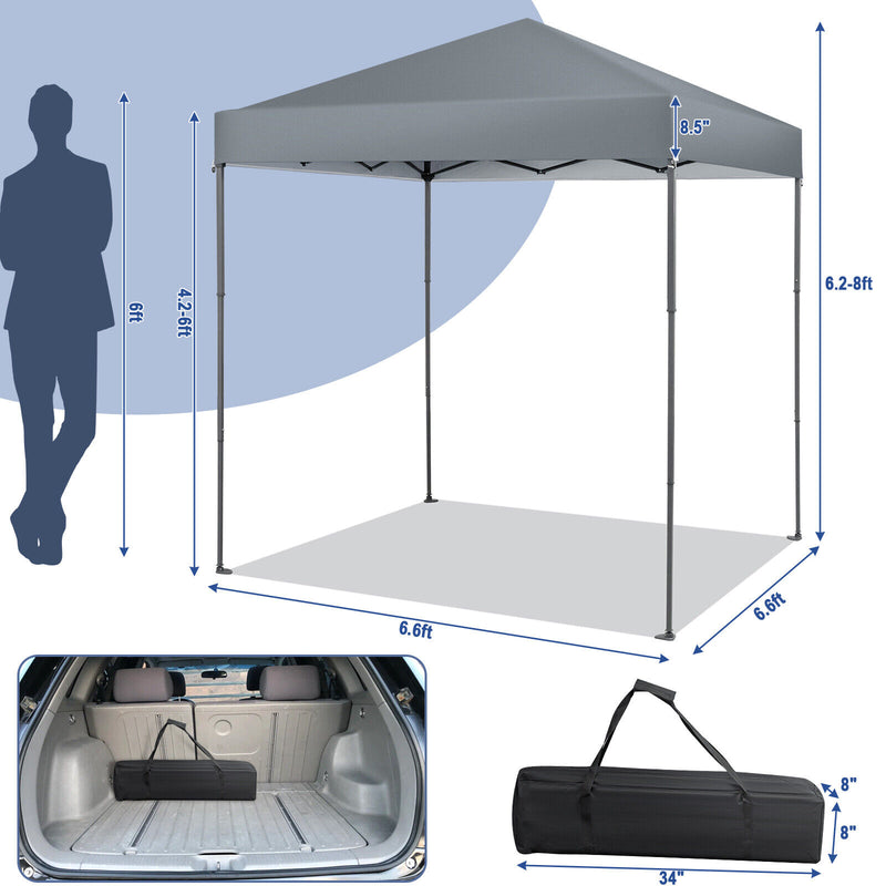 Costway - 6.6 x 6.6 Feet Outdoor Pop-up Canopy Tent with UPF 50+ Sun Protection-Gray