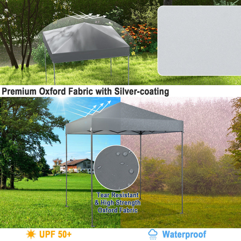Costway - 6.6 x 6.6 Feet Outdoor Pop-up Canopy Tent with UPF 50+ Sun Protection-Gray