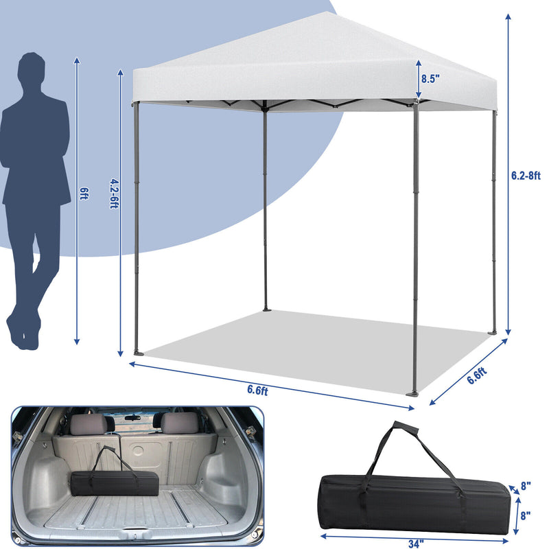 Costway - 6.6 x 6.6 Feet Outdoor Pop-up Canopy Tent with UPF 50+ Sun Protection-White