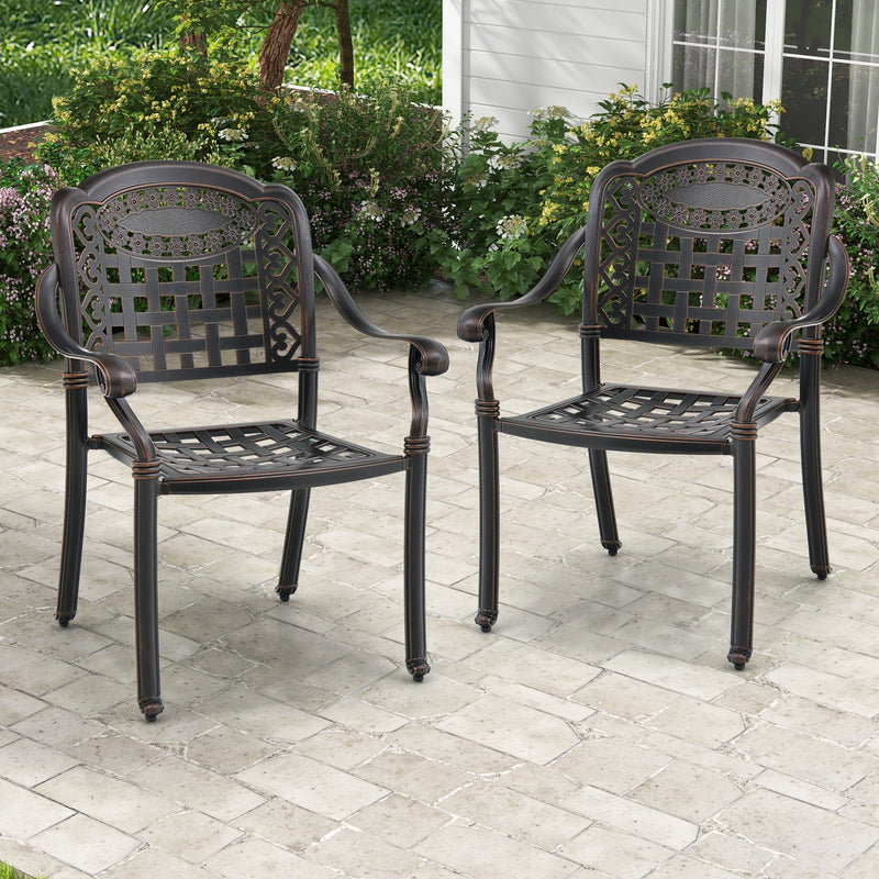 Costway - Set of 2 Cast Aluminum Patio Chairs with Armrests-Brown