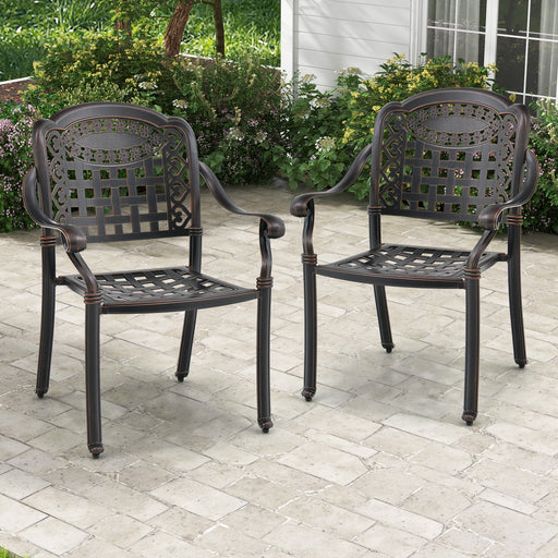 Costway - Set of 2 Cast Aluminum Patio Chairs with Armrests-Brown