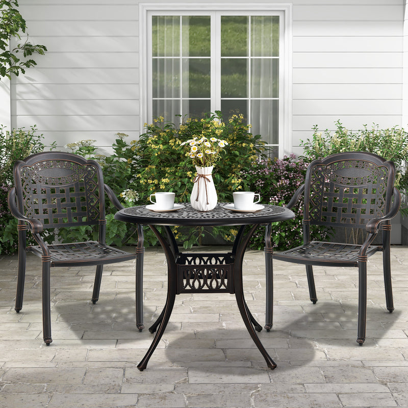 Costway - Set of 2 Cast Aluminum Patio Chairs with Armrests-Brown