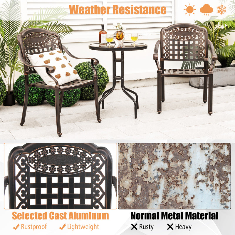 Costway - Set of 2 Cast Aluminum Patio Chairs with Armrests-Brown