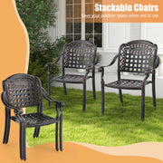 Costway - Set of 2 Cast Aluminum Patio Chairs with Armrests-Brown