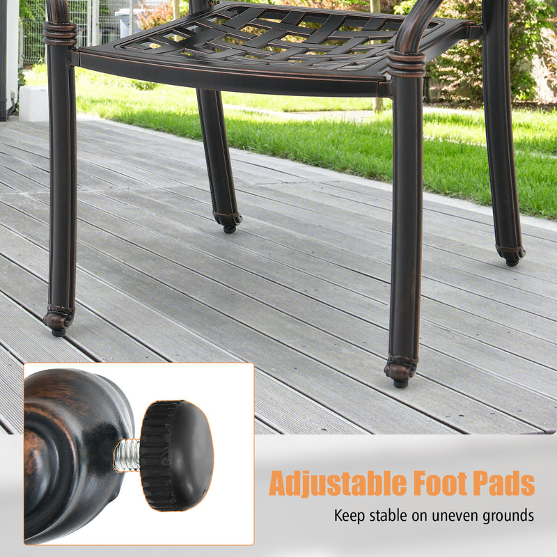 Costway - Set of 2 Cast Aluminum Patio Chairs with Armrests-Brown