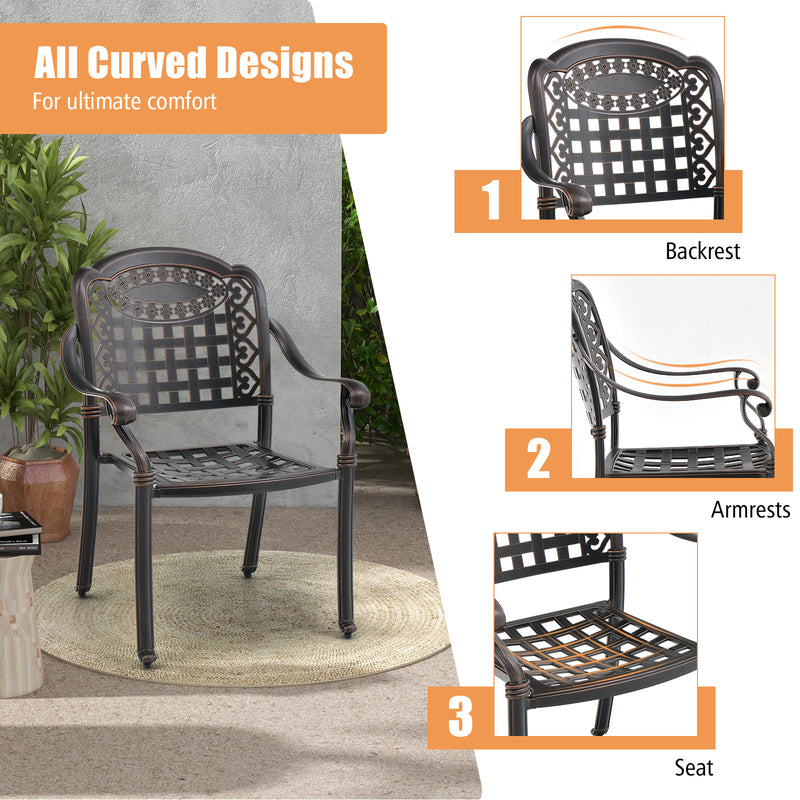 Costway - Set of 2 Cast Aluminum Patio Chairs with Armrests-Brown