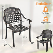 Costway - Set of 2 Cast Aluminum Patio Chairs with Armrests-Brown