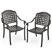 Costway - Set of 2 Cast Aluminum Patio Chairs with Armrests-Brown