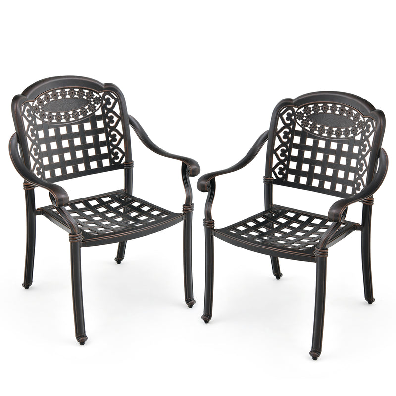 Costway - Set of 2 Cast Aluminum Patio Chairs with Armrests-Brown