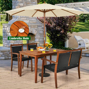 Costway - 4 Pieces Acacia Wood Patio Rattan Dining Furniture Set