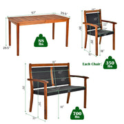 Costway - 4 Pieces Acacia Wood Patio Rattan Dining Furniture Set