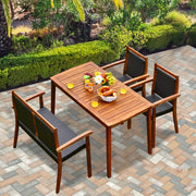 Costway - 4 Pieces Acacia Wood Patio Rattan Dining Furniture Set
